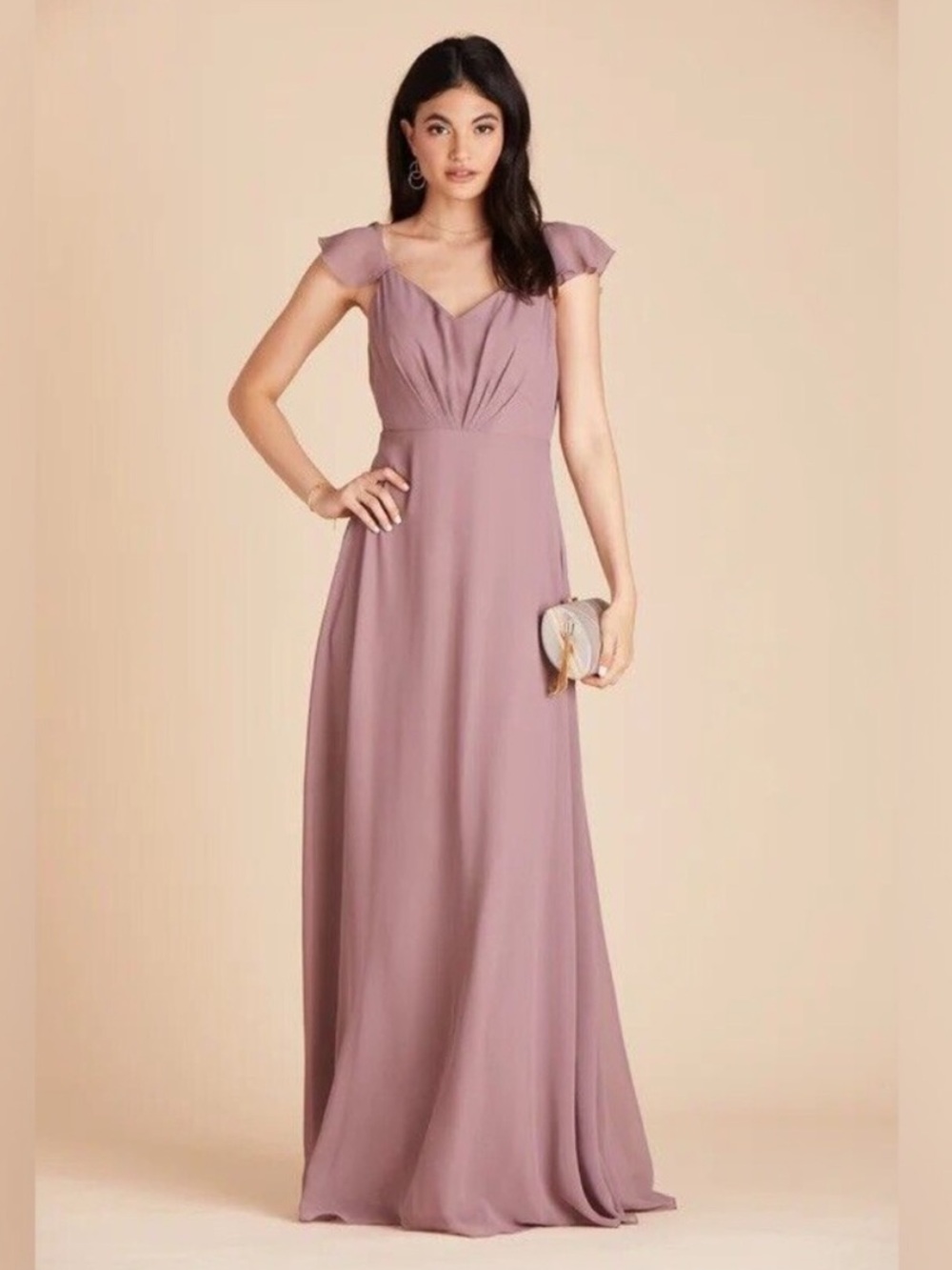 Birdy Grey Dusty Mauve Flutter-Sleeve Maxi Dress